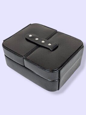 Black Faux Leather Jewelry Travel Case Trinket Box